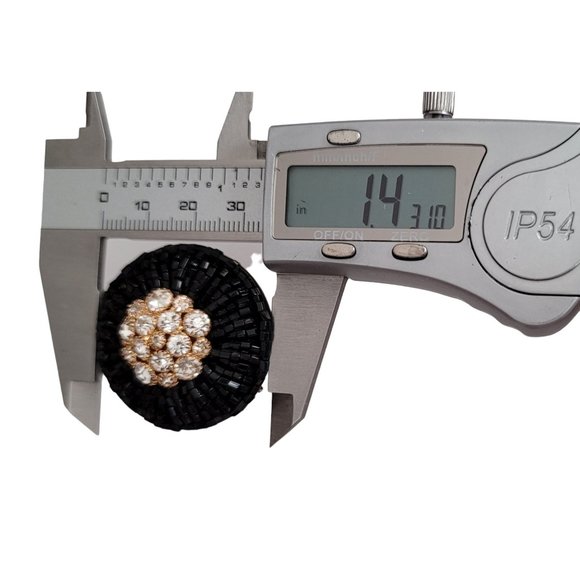 Black Glass Seed Bead Clear Prong Set Rhinestone Clip On Earrings K649 - Picture 6 of 7